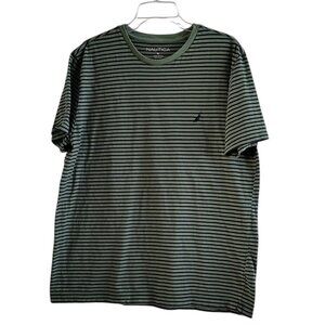 Nautica Men's XL Striped Crew Neck T-Shirt, Green with Black, Fisherman's